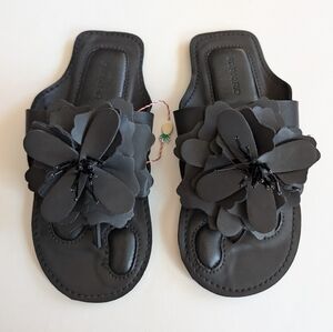 Farm Rio Black Flower Sandals 6